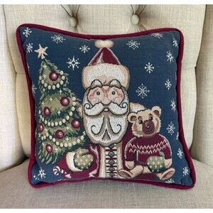 Vintage Christmas Decorative Tapestry Santa Christmas Tree 12"X12" Throw Pillow